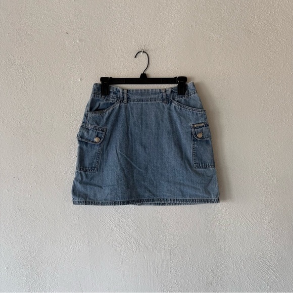Y2K Denim Cargo Mini Skirt Light Wash Low Rise Size 6 Distressed - Picture 11 of 12